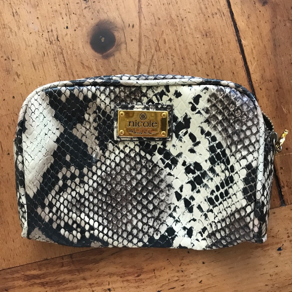 Nicole Miller Snakeskin Makeup Bag with Mirror
